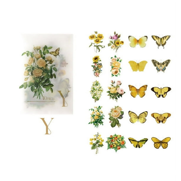 40pcs/pack Vintage Flower Butterfly Decorative PET Stickers for Plant Handbook, Scrapbooking, Journal Planner - Add a Touch of Beauty to Your Projects