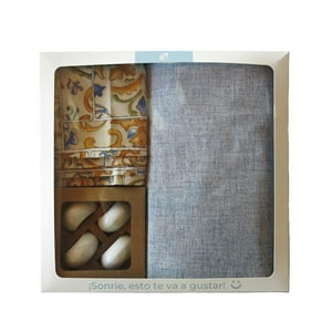 Decoexpress - Box Textil Y Argollas Edgard Azul - (Mantel, Caminito, Servilletas Y Argollas)