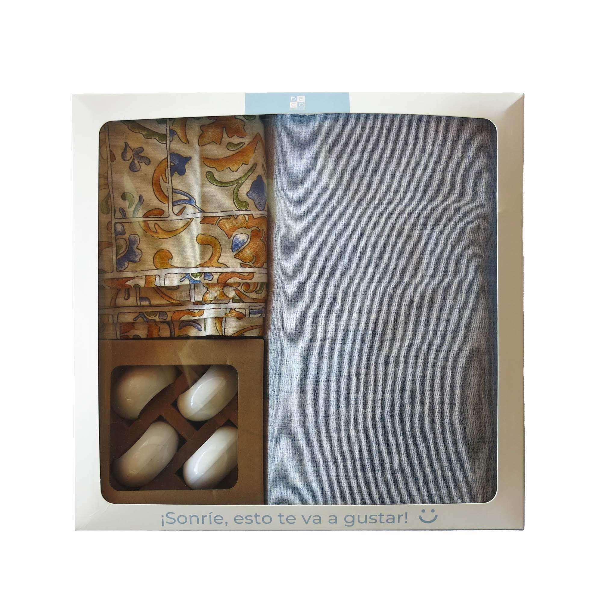 Decoexpress - Set De Textil Y Argollas Edgard Azul - (Mantel, Caminito, Servilletas Y Argollas)