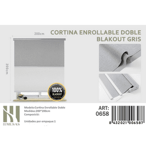 Mundo Shopping - Cortina Enrollable Doble Blackout Gris Jaspeada 200X200Cm