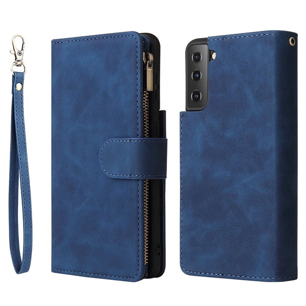 For Samsung Galaxy S23 S22 Plus Note 20 Ultra 5G Wallet Case For Women Men, PU Leather Magnetic Flip Lanyard Strap Wristlet Zipper Card Holder Phone Cases