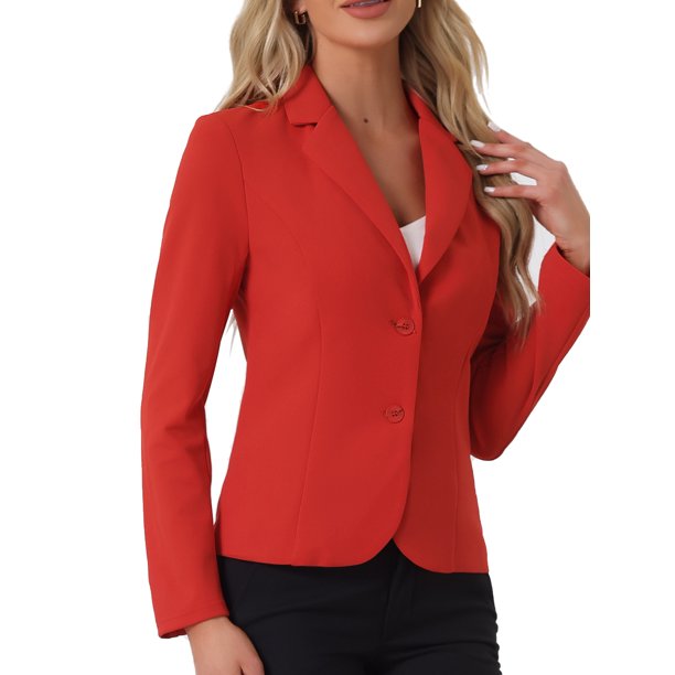 INSPIRE CHIC Blazer de Trabajo para Mujer con Cuello con Solapa, Chaqueta de Manga Larga, Traje Blazer Rojo Brillante XL