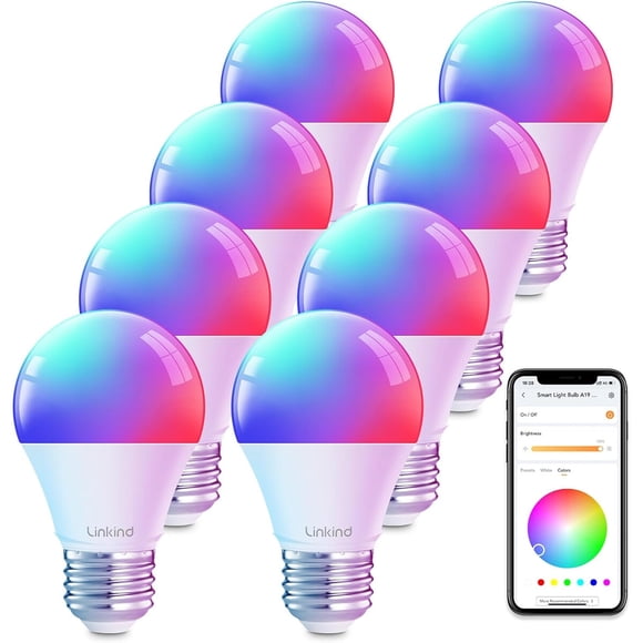 Bombilla LED Linkind A19 E26 9W 800 lm RGBW WiFi Pack 8