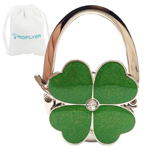 Colgador Plegable para Bolso ROFLYER con Diseño de Trébol de Cuatro Hojas Verde