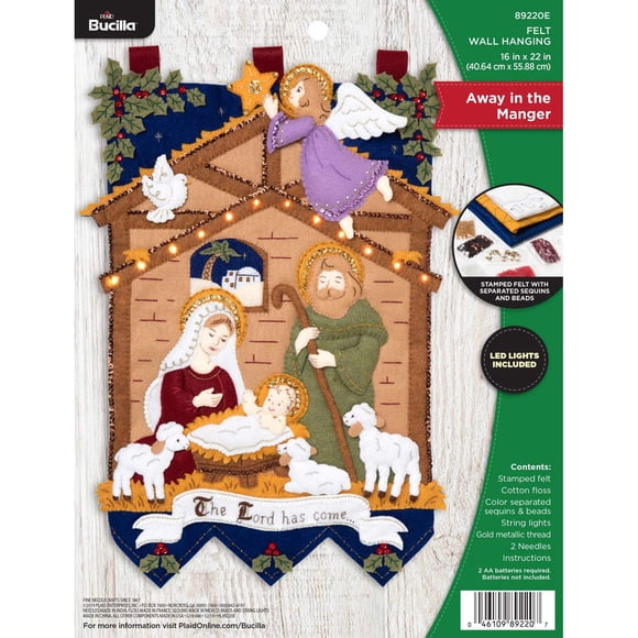 Kit navideño para colgar en la pared Bucilla Away in the Manger, 16 x 22 cm