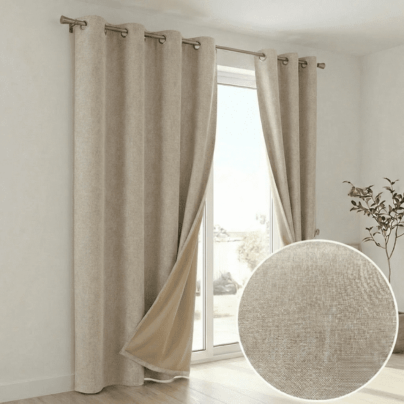 Cortina 100% Blackout Tipo Lino 2 Paños 220x140 Home Strike - Beige