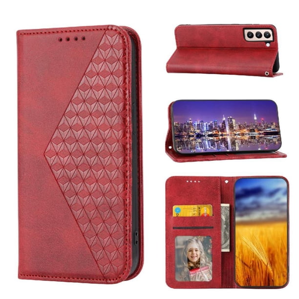 Funda Flip FOXDOCK para Samsung Galaxy S21 , Estilo Billetera con Diseño Rombo, Correa de Mano y Soporte, Uso Diario