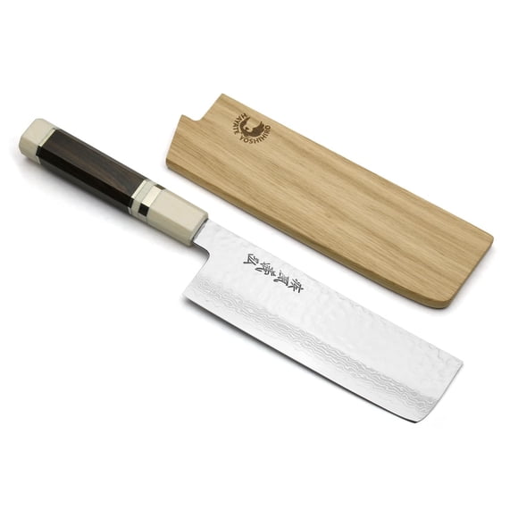 Cuchillo Yoshihiro VG10 165 mm Damasco Nakiri con mango de ébano