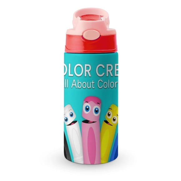BabyFirst: Color CrewBotella de Agua con Tapa Pop Top de Un Toque, Acero Inoxidable, a Prueba de Fugas, para Deportes, Botella Infantil rosa 12 oz
