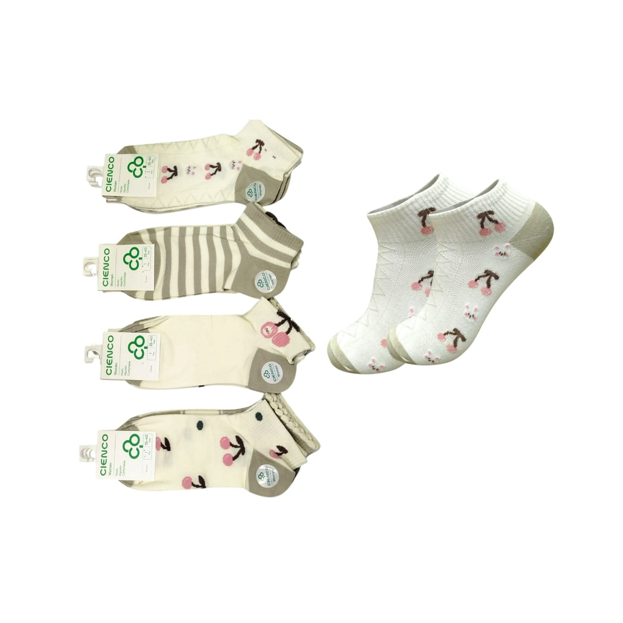 Genérico - Calcetines Cortos De Mujer Delgados Con Diseño Cerezas