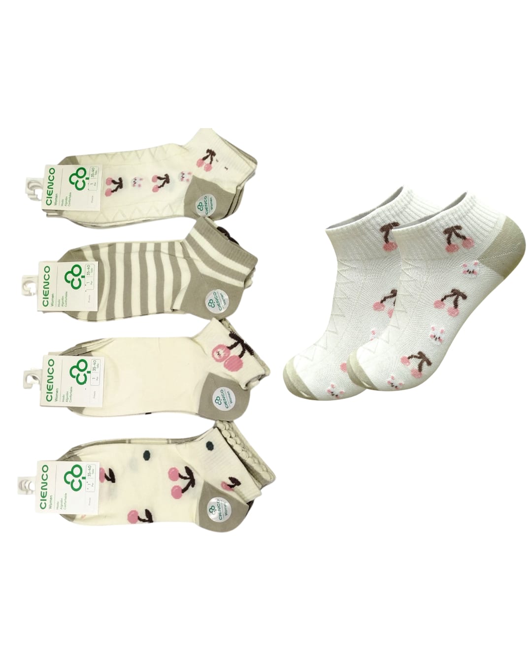 Genérico - Calcetines Cortos De Mujer Delgados Con Diseño Cerezas