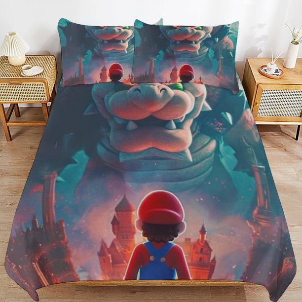 Super Mario 3-Piece Comforter Set for Bedroom Super Mario Bedding Set for Kids Adults Soft Microfiber Duvet Cover Set with Zipper Closure