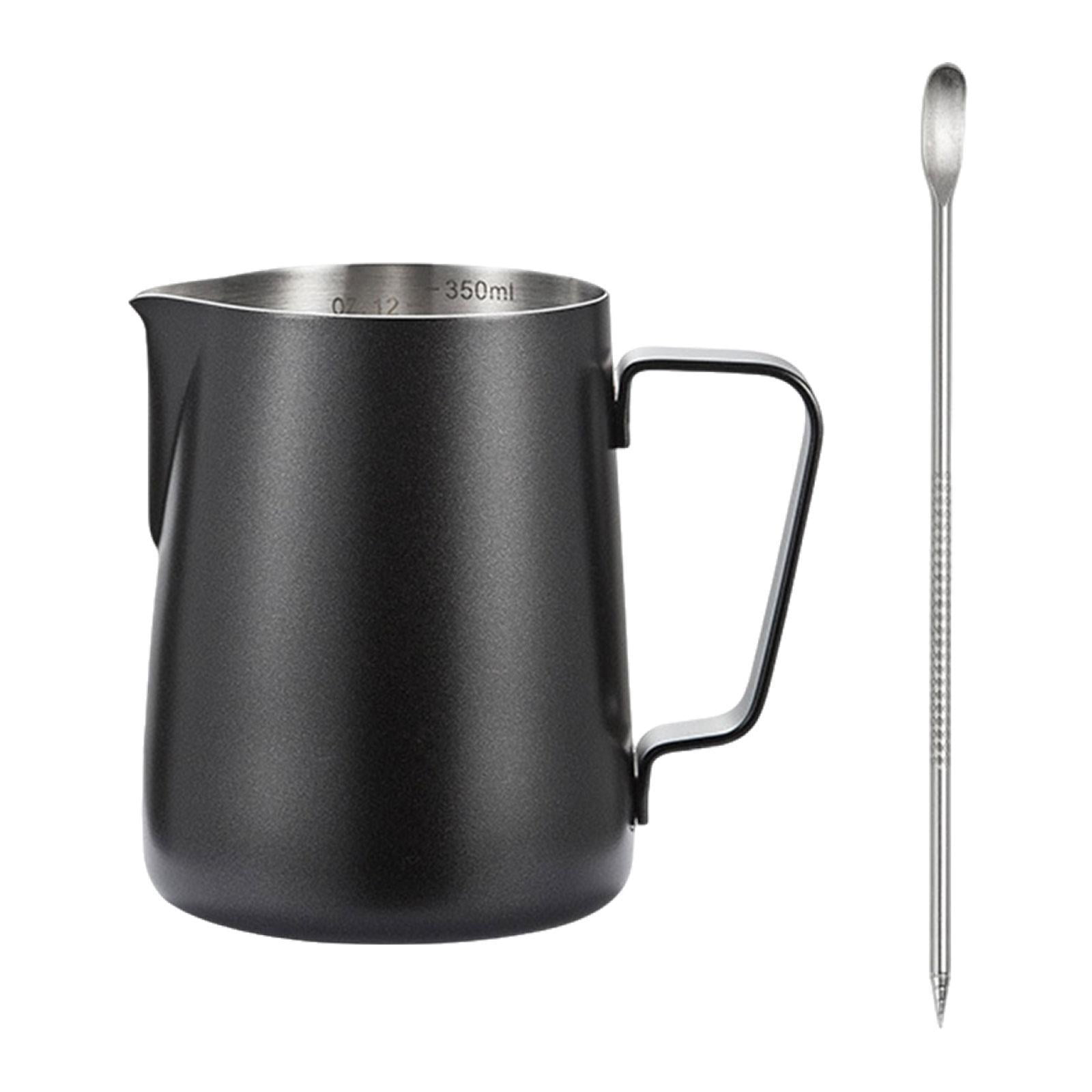 Magideal - Jarra Para Espumar Leche, Jarra Para Café Expreso, Taza Artística Para Latte, Calentador De Leche Con Bolígrafo Artístico Para Latte, Cafetera Matcha, Negro