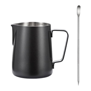 Magideal - Jarra Para Espumar Leche, Jarra Para Café Expreso, Taza Artística Para Latte, Calentador De Leche Con Bolígrafo Artístico Para Latte, Cafetera Matcha, Negro