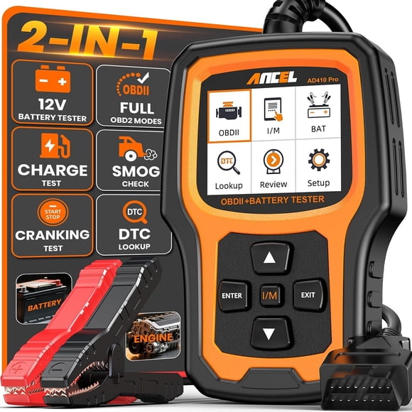 ANCEL AD410 PRO OBD2 Scanner and Battery Tester, 2-in-1 Car
