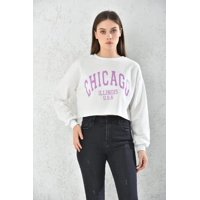 Home Fashion - Poleron Chicago Manga Larga Crop Mujer Blanco Talla S