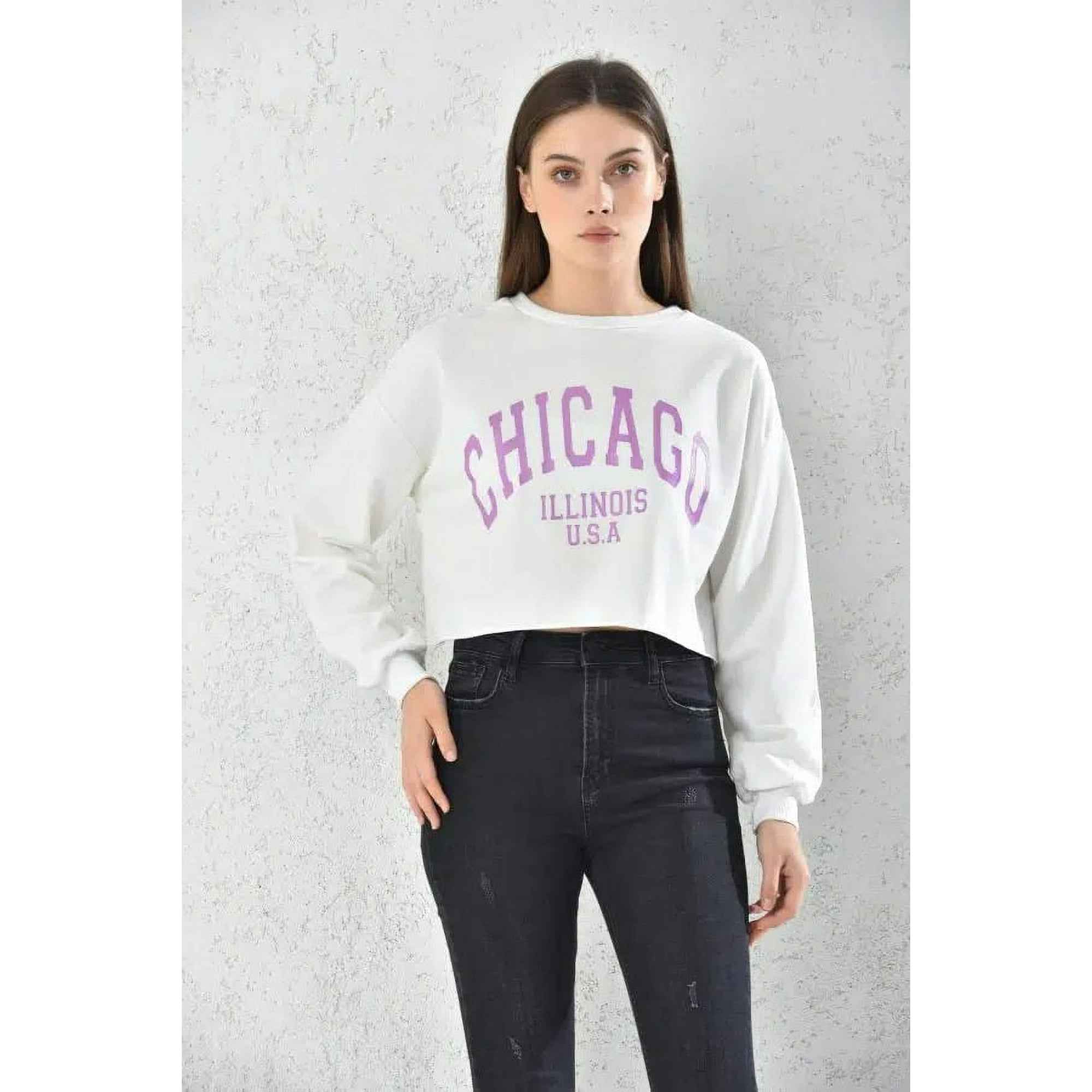 Home Fashion - Poleron Chicago Manga Larga Crop Mujer Blanco Talla M
