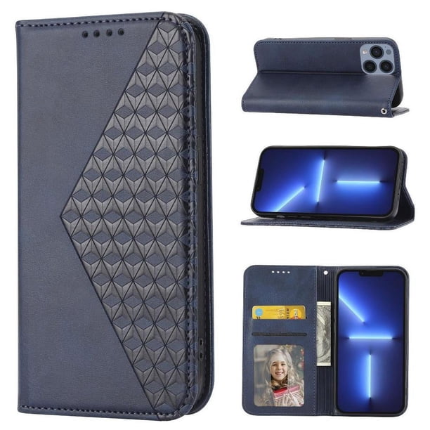 Funda Flip FOXDOCK para iPhone 12 Pro , Estilo Billetera con Diseño Rombo, Correa de Mano y Soporte, Uso Diario