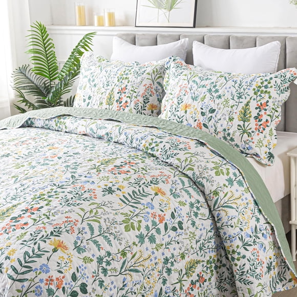 Juego de Ropa de Cama HoneiLife King de Microfibra con Edredón Floral de 3 Piezas