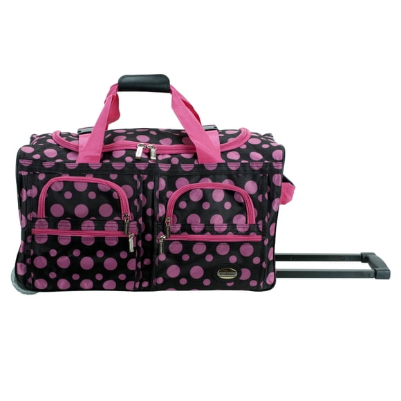 Bolsa de lona con ruedas Rockland, color negro y rosa, 22 pulgadas