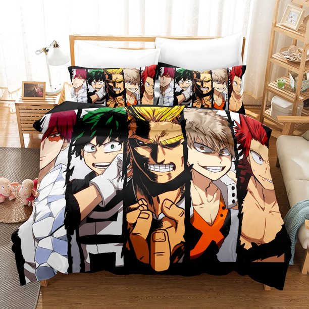 My_Hero_Academia 3 Pcs Comforter Set with 2 Pillowcases,My_Hero_Academia Bedding Set Sheet Set for Kids Adults,All Season Lightweight