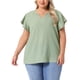 thumbnail image 1 of Agnes Orinda Mujeres Tallas Grandes Tops de Escuela Colegio Textura Cuello en V con Muesca Mangas con Volantes Verano Casual Camisetas Blusas 1X Verde, 1 of 6