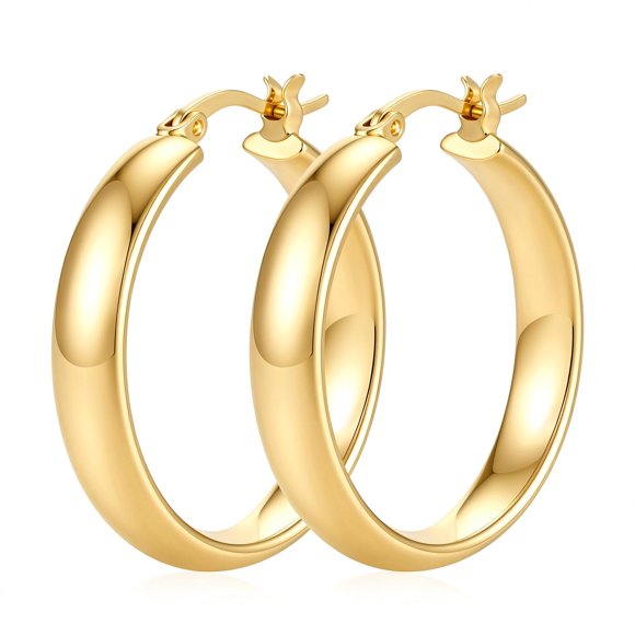 Arete Dulcibella chapado en oro de 14k, aro ancho de 5 mm