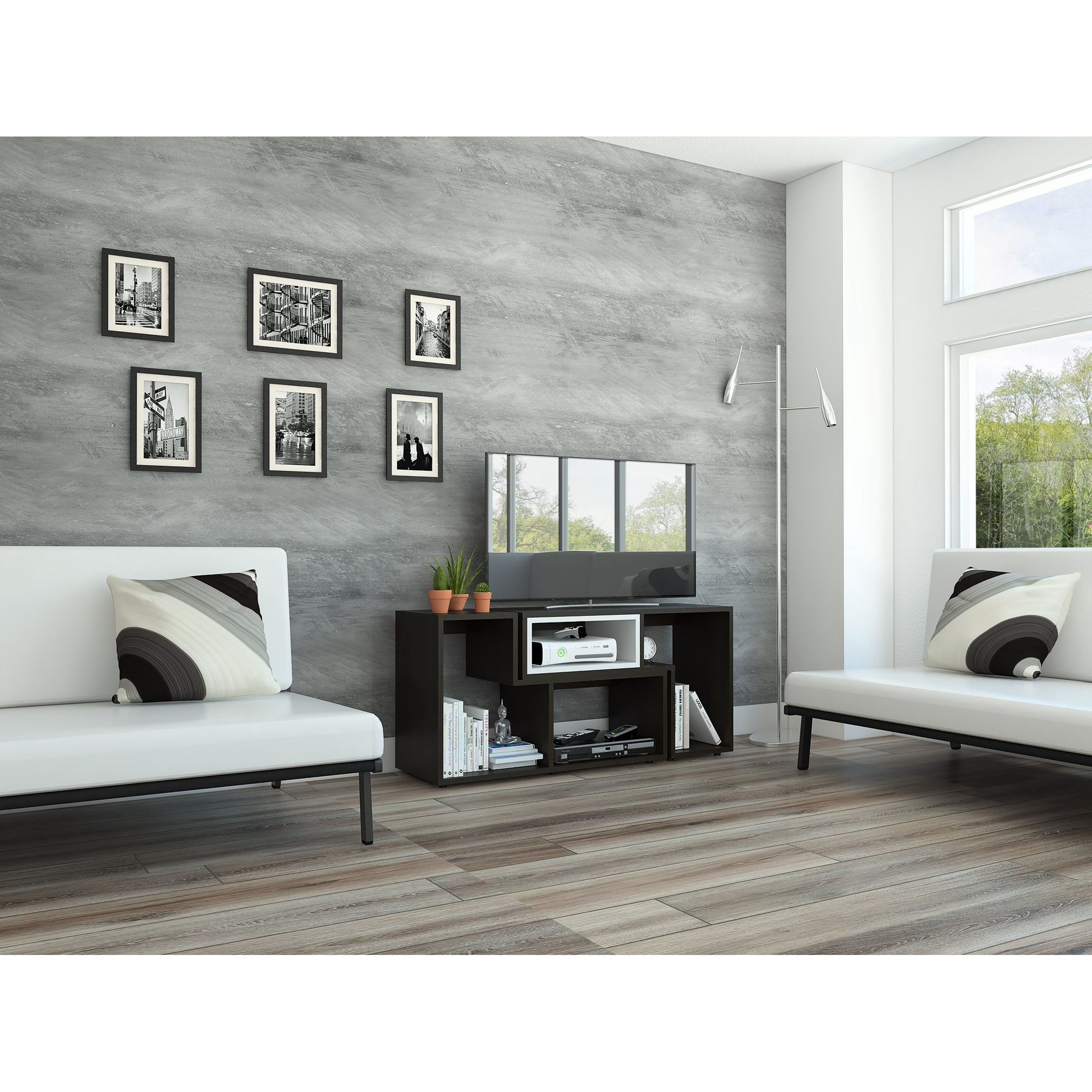 Tuhome - Rack Tv 40" Extensible 120-160 Cm Wengue Y Blanco