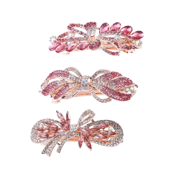Bargains Únicos Accesorios para el Cabello para Mujeres Horquilla Brillante con Brillantes de Piedras de Imitación 3 Piezas Rosa