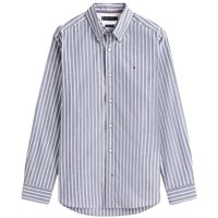 Camisa Tommy Hilfiger Para Hombre, Manga Larga, Popelina A Rayas, Color Azul Marino