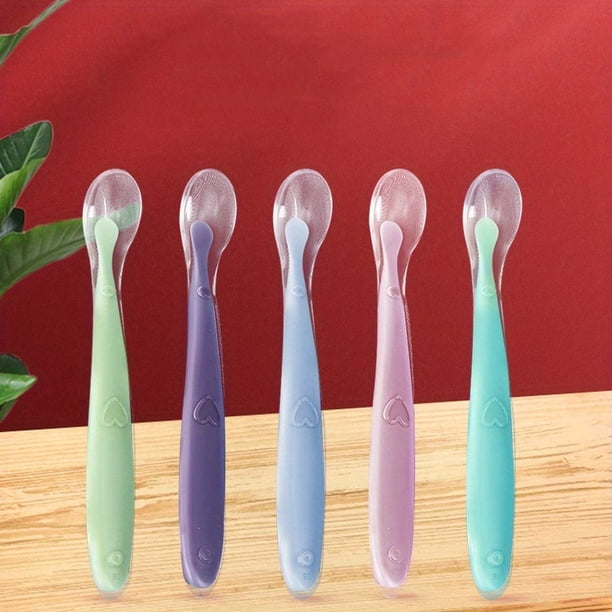 1 Set Baby Silicone Soft Spoon Training Feeding Spoons With Box Tableware For Children Kid Infants Sensing Solid Feeding Cutlery