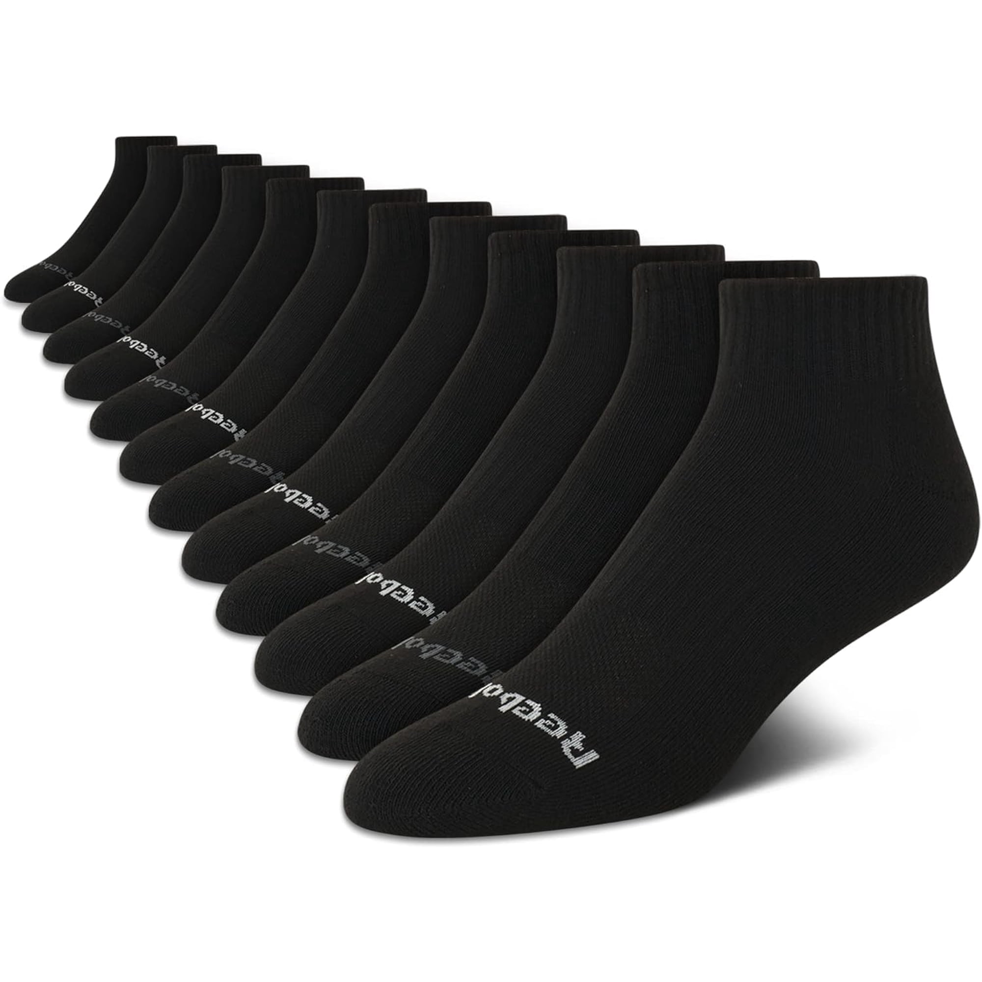 Calcetines Reebok Quarter Para Hombre, Paquete De 12, Tallas 6-12.5, Todos Negros