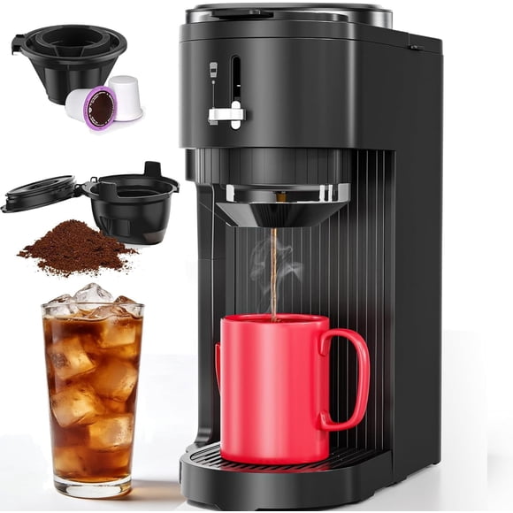 Cafetera COWSAR de una sola porción 2 en 1 para cápsulas K‑Cup y café molido, 6‑14 oz (1400 ml)