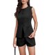 thumbnail image 2 of INSPIRA CHIC Conjunto de 2 Piezas Cortas para Mujeres Cuello Redondo Chaleco con Botones Pantalones Cortos Traje Casual de Negocios Conjunto de Traje XS Negro, 2 of 6