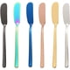 thumbnail image 1 of Paquete de 6 espátulas para untar mantequilla, colores surtidos, de acero inoxidable 304, para untar queso, postres, mermeladas, crema, panes y tostadas, 6,6 x 0,7 pulgadas., 1 of 7