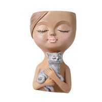 Ioensy - Maceta Con Cabeza De Resina Para Maceta De Cara Bonita Para Hombre, Decoración De Oficina Y Jardín, Gato Negro Para Mujer