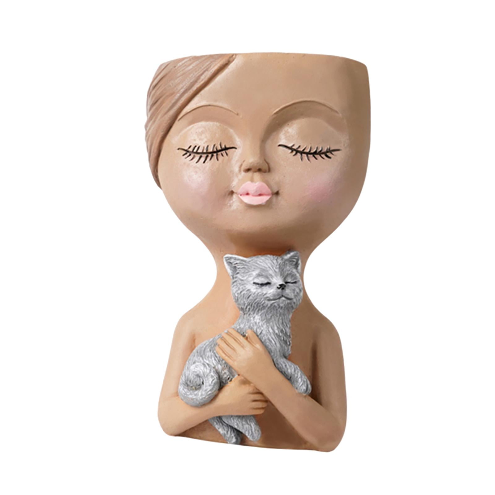 Ioensy - Maceta Con Cabeza De Resina Para Maceta De Cara Bonita Para Hombre, Decoración De Oficina Y Jardín, Gato Negro Para Mujer