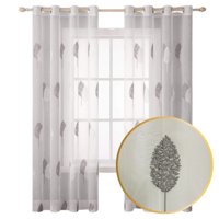 Genérico - Cortina Visillo Decorativo 140X240Cm Bordado De Hojas 1 Paño Blanco -Gris