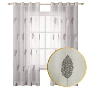 Genérico - Cortina Visillo Decorativo 140X240Cm Bordado De Hojas 1 Paño Blanco -Gris