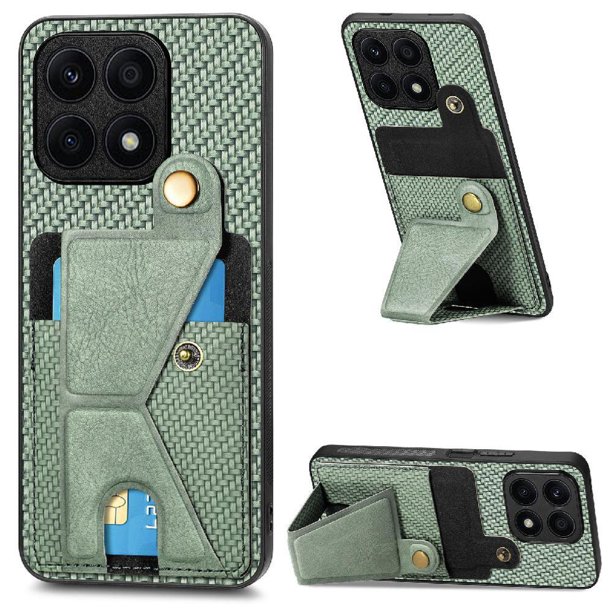 Funda Resistente para Honor X8A con Tarjetero y Soporte, Diseño Magnético Verde