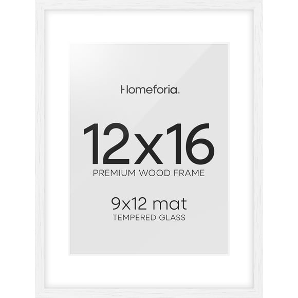 Marco de fotos Homeforia de madera de roble blanco de 12 x 16 con tapete de 9 x 12