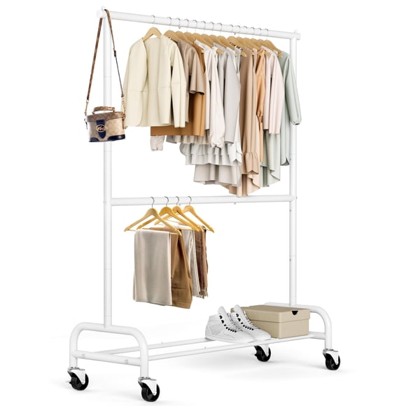Perchero Misslo Heavy Duty De Doble Varilla Enrollable Blanco
