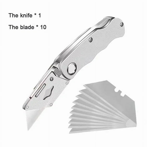 1pc Multifunction Folding Knife, Portable Pocket Knife, Electrician Utility Knife With 10pcs Blades Paper Cutter DIY Hand Tools, Stainless Steel Utility Knife, Woodworking Outdoor Camping Multifunctio