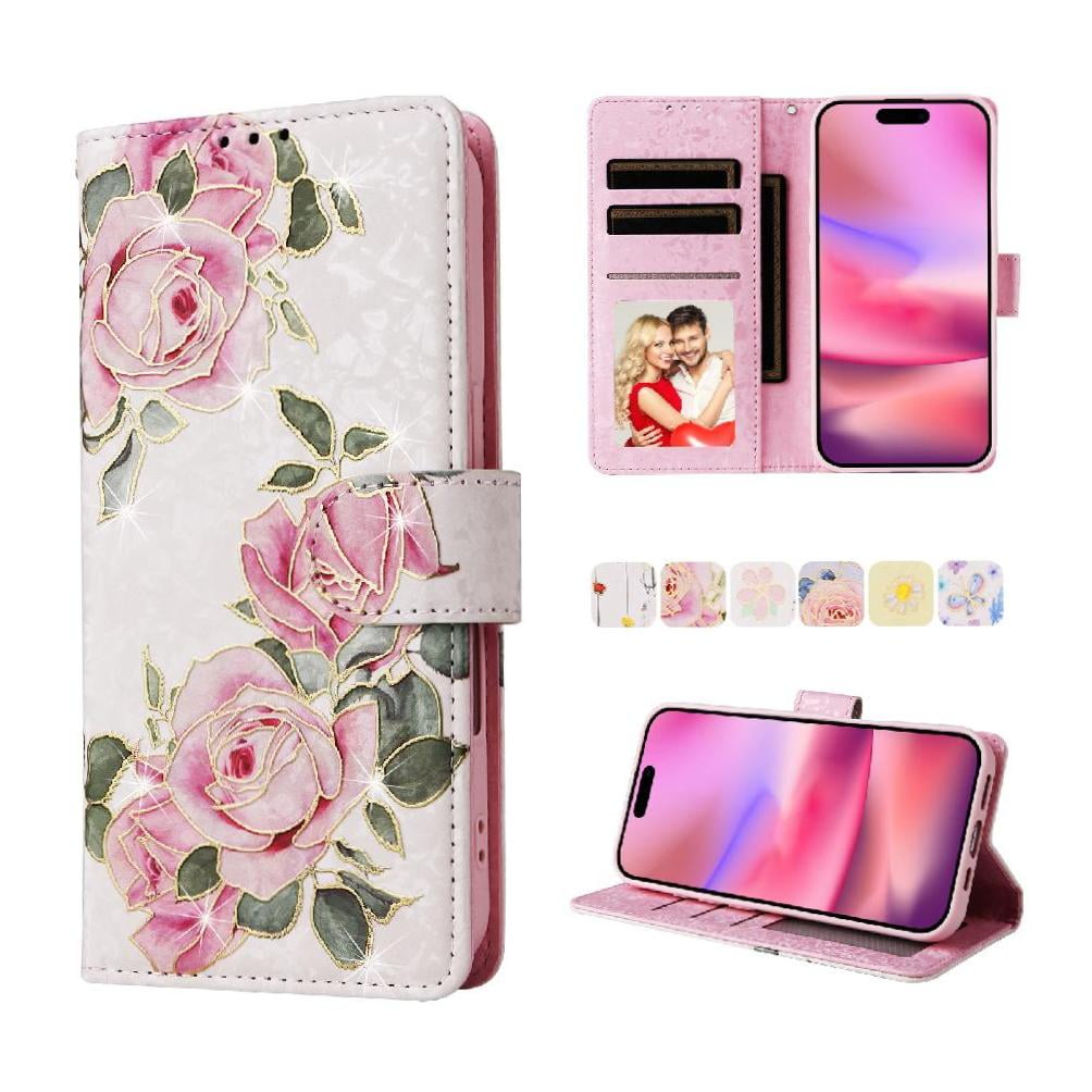 Foxdock Funda Tipo Cartera Floral Para Iphone 15 Plus ,funda Con Tapa De Cuero Pu, Protección Antigolpes Con Ranuras Para Tarjetas Y Soporte