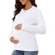 thumbnail image 4 of INSPIRE CHIC Camisetas de maternidad para mujeres Cuello redondo sólido Raglán Manga larga Suave Top de embarazo Ropa casual para mamá 2XL Blanco, 4 of 6