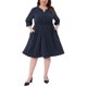 thumbnail image 2 of Vestido casual midi con bolsillo, cintura elástica, cuello en V con botones y mangas enrolladas para mujer de talla grande Agnes Orinda, 4X azul marino, 2 of 5