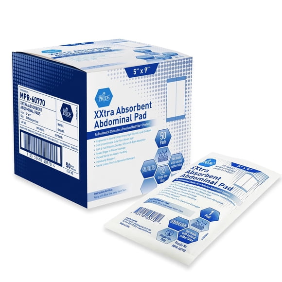 Almohadillas Abdominales Med Pride Estériles Xxtra Absorbentes De 5 X 9 Pulgadas [paquete De 50]