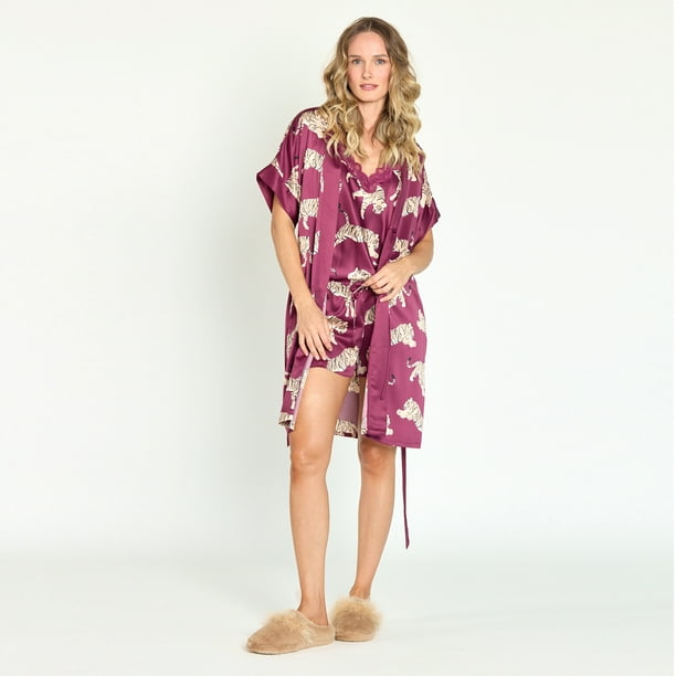 Bata de Mujer Mini Satin Burdeo Estampado Lider