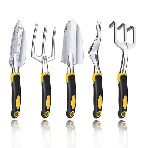 Xusx111 - Kit De Herramientas De Jardín De 5 Piezas, Herramientas De Jardinería Con Agarre De Goma Antideslizante, Trasplantero, Cultivador Y Más, Regalos De Kit De Jardín Ideal Para Padres Y Niños
