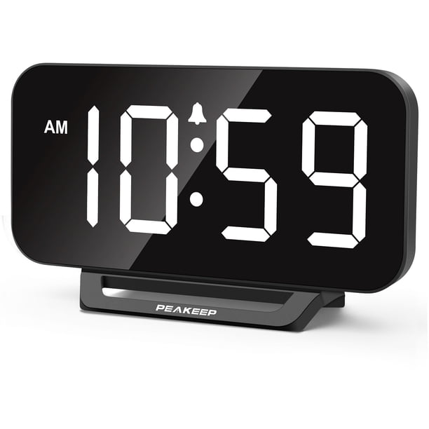 Reloj despertador digital Peakeep para dormitorio, sonido fuerte para personas que duermen profundamente